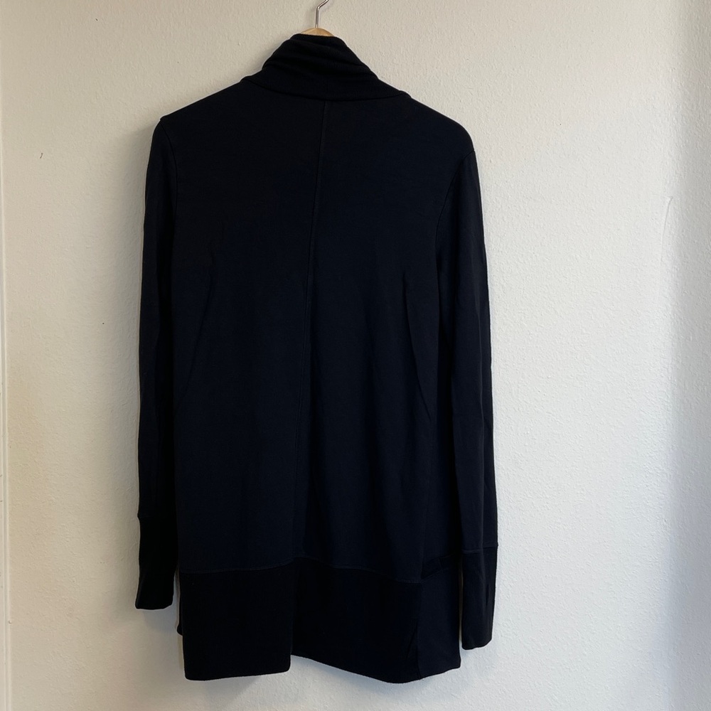 Athleta Pranayama Wrap Cardigan Small Black Thumb Hole Heavy Modal Blend Pockets - Picture 2 of 13